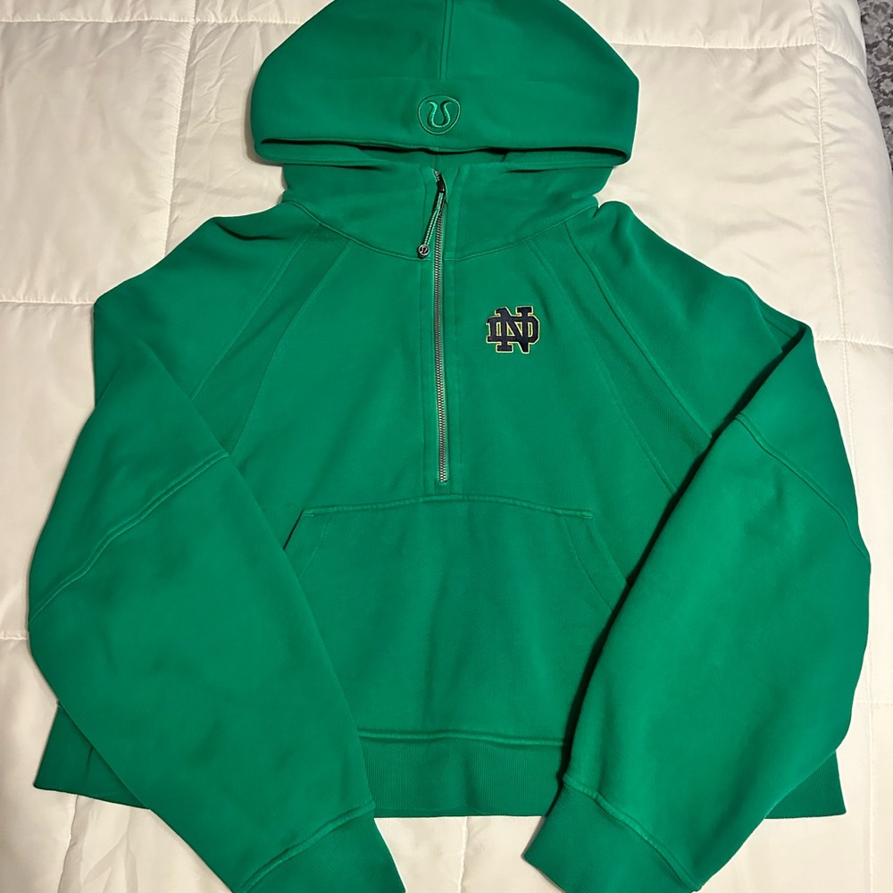 lululemon Scuba Hoodie Green Half-Zip with Notre Dame Irish Logo
